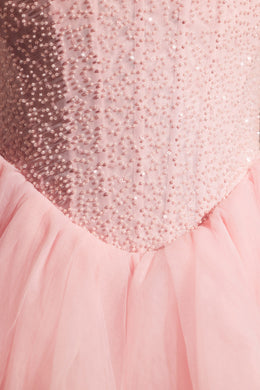 Embellished Corset Tulle Skirt Mini Dress in Blush