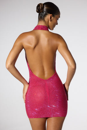 Embellished Extreme Cowl Neck Halter Mini Dress in Hot Pink - 10 | Oh Polly Embellished Extreme Cowl Neck Halter Mini Dress in Hot Pink - 10 | Oh Polly