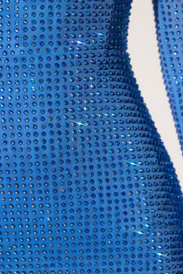 Minivestido de manga comprida com espartilho embelezado nas costas abertas em azul cobalto