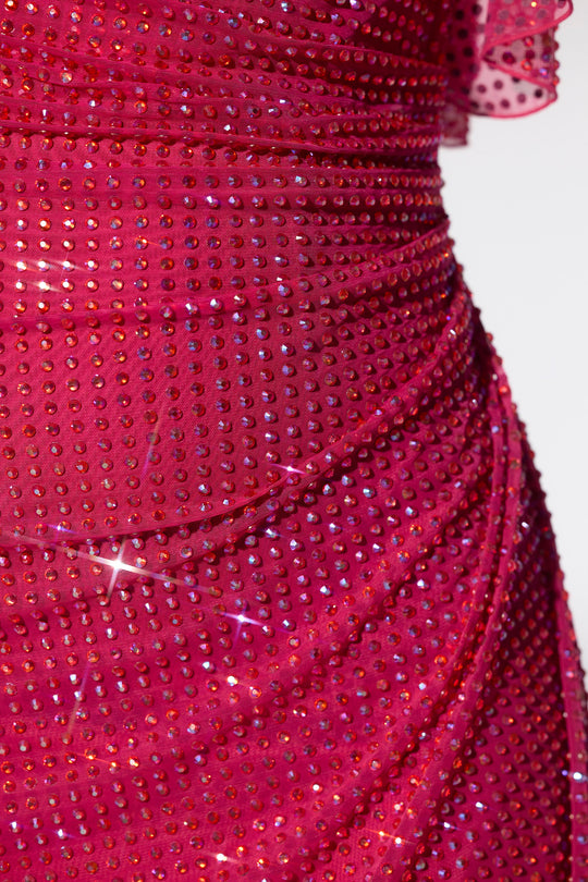 Perla Embellished Corset Kaftan Mini Dress in Hot Pink | Oh Polly