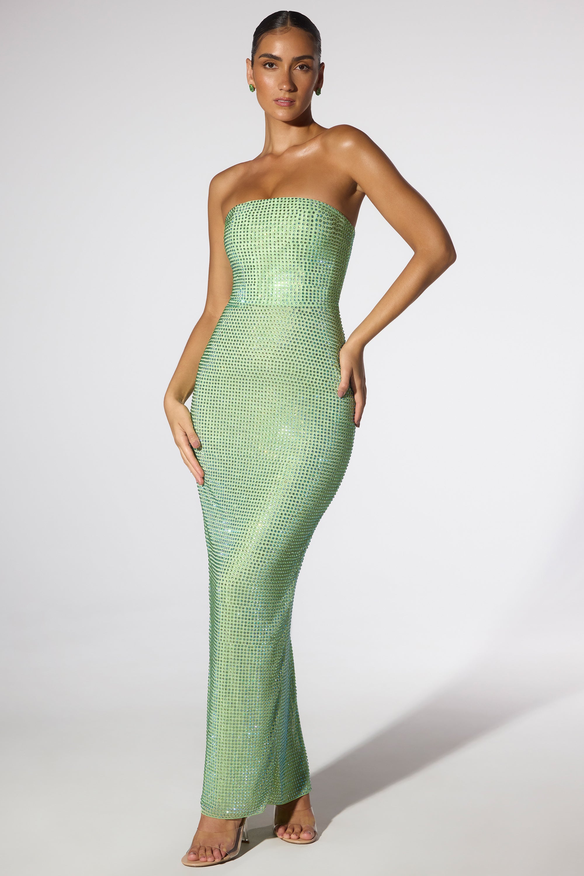 Daleyza Embellished Strapless Evening Gown in Sage Green