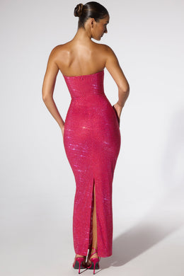 Embellished Strapless Evening Gown in Hot Pink