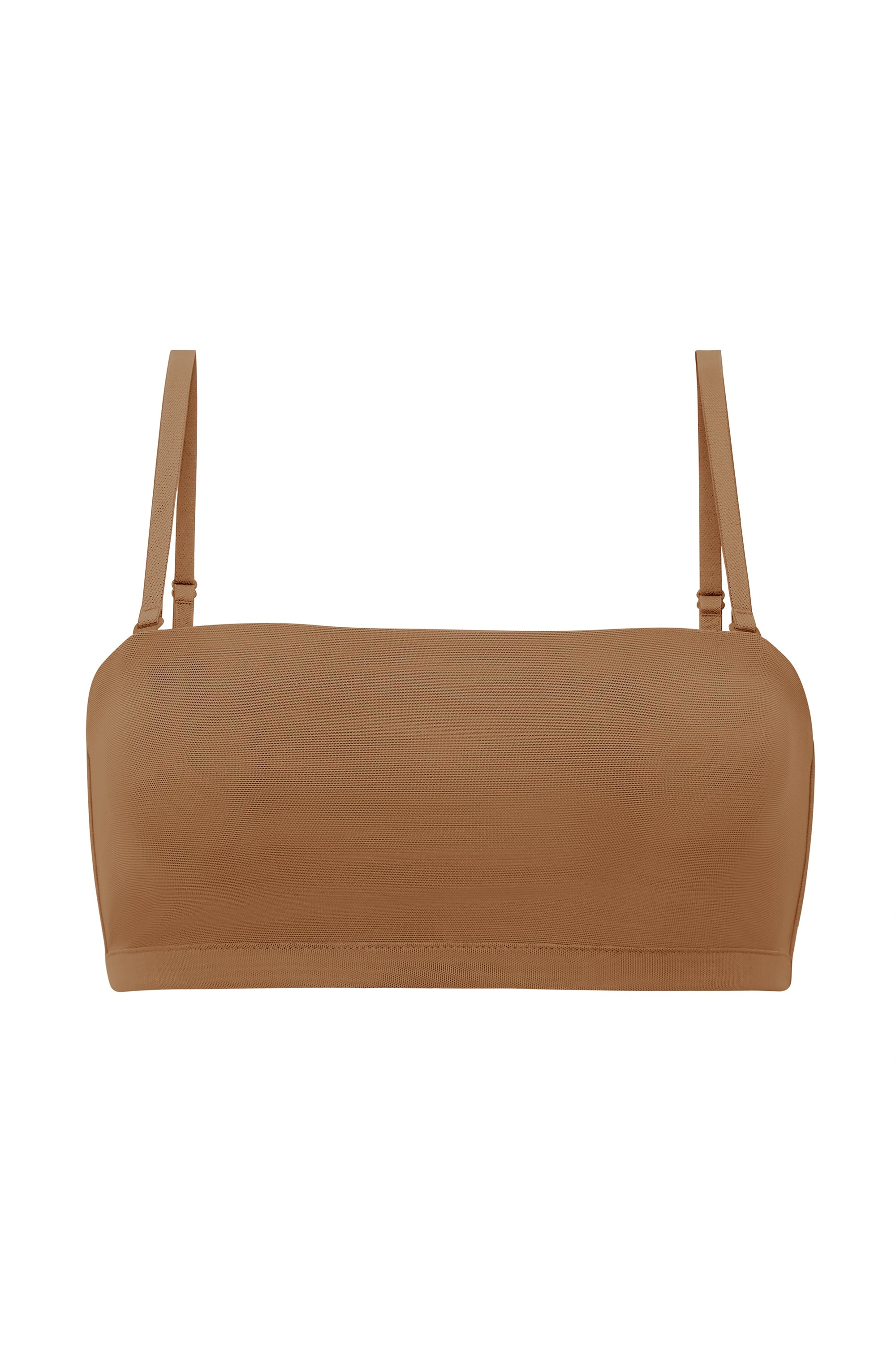 Sujetador bandeau de malla suave en almendra