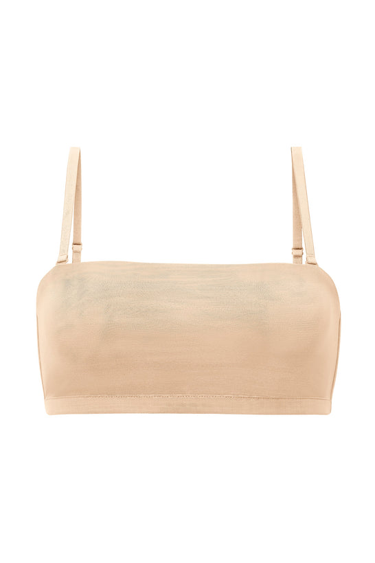 Sujetador bandeau de malla suave en beige