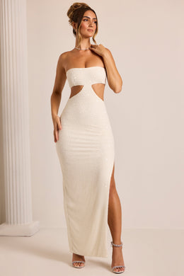 Embellished Cut Out Maxi Dress in White