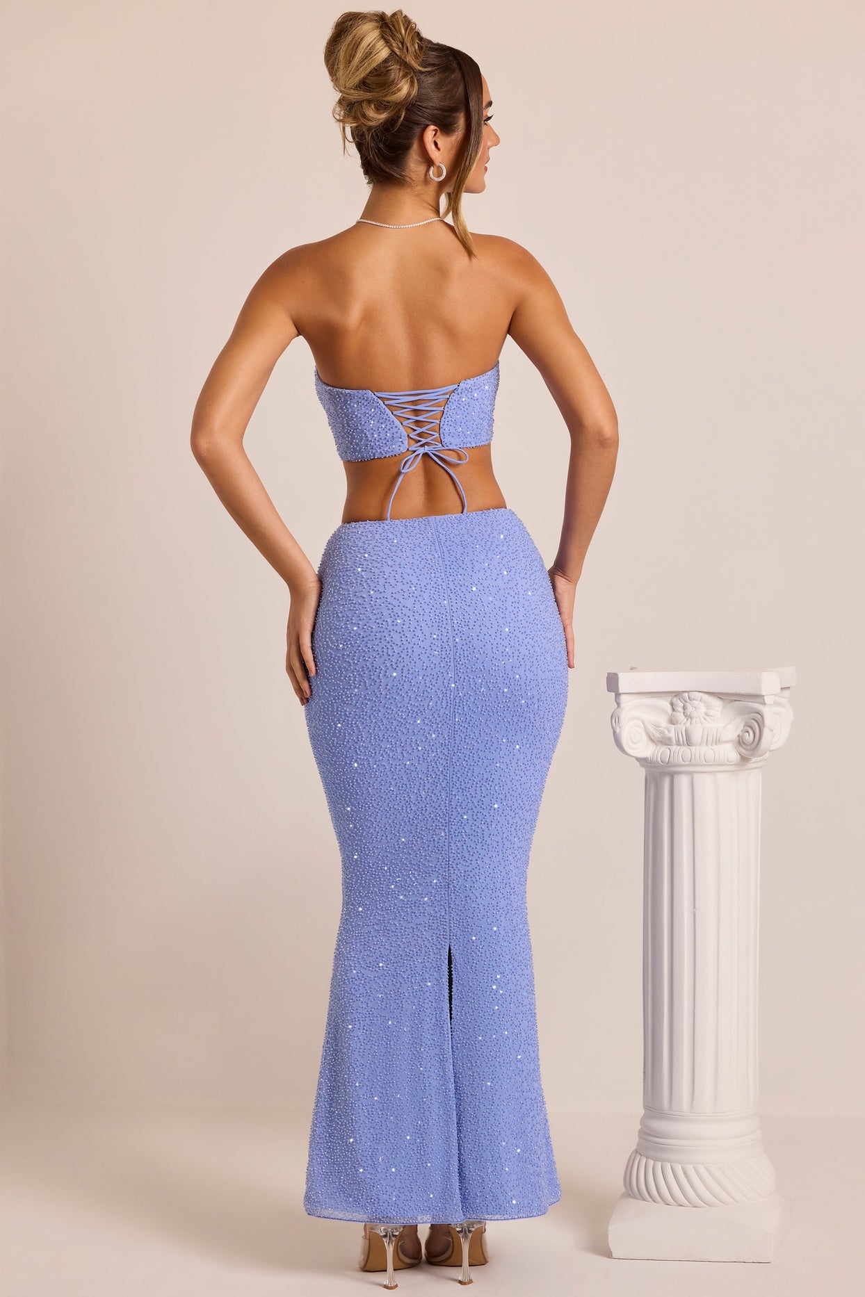 Embellished Strapless Corset Top in Powder Blue