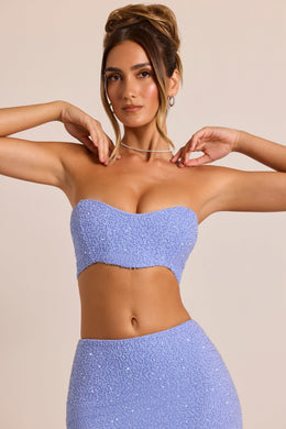 Embellished Strapless Corset Top in Powder Blue