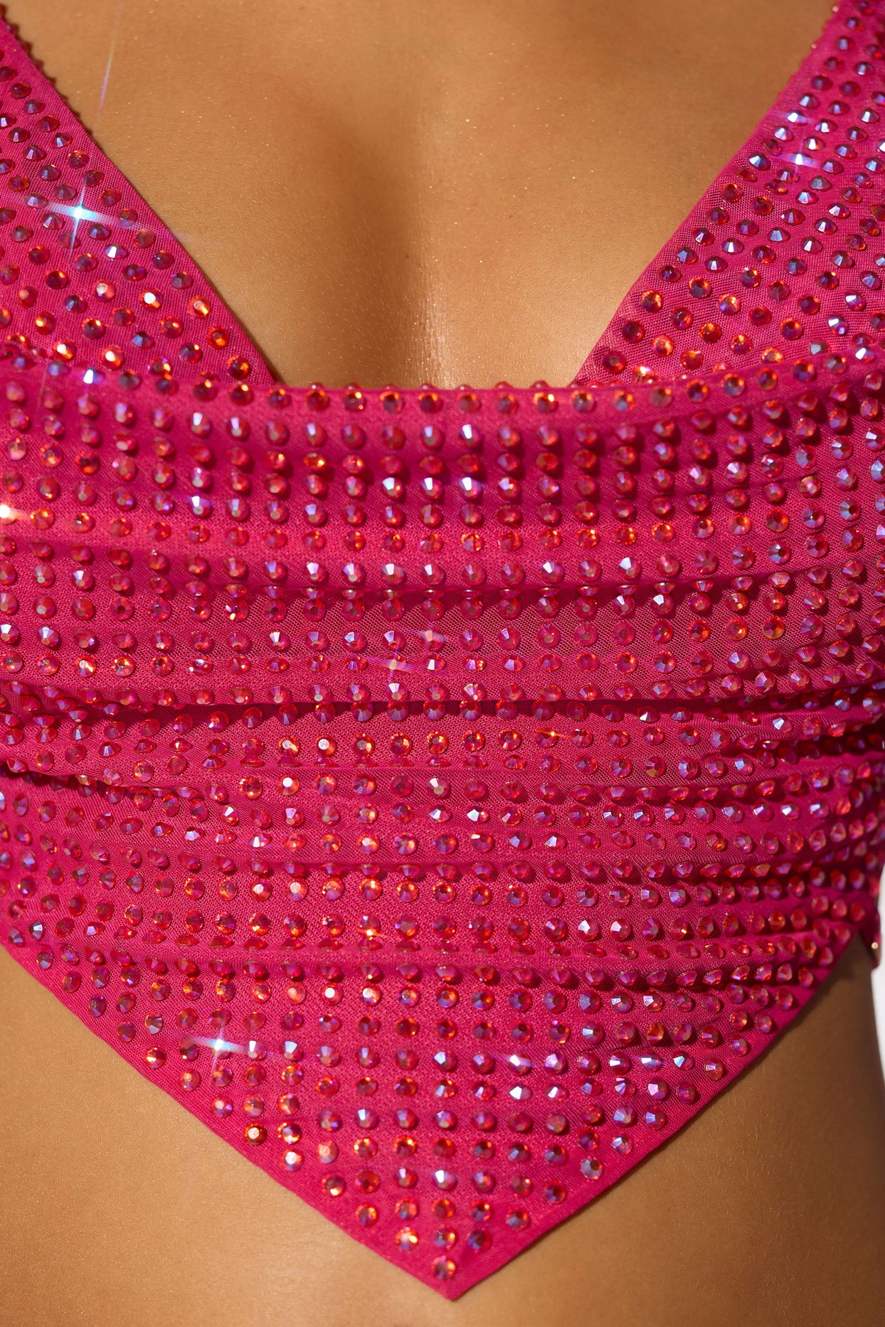 Embellished Cowl Neck Open Back Crop Top in Hot Pink