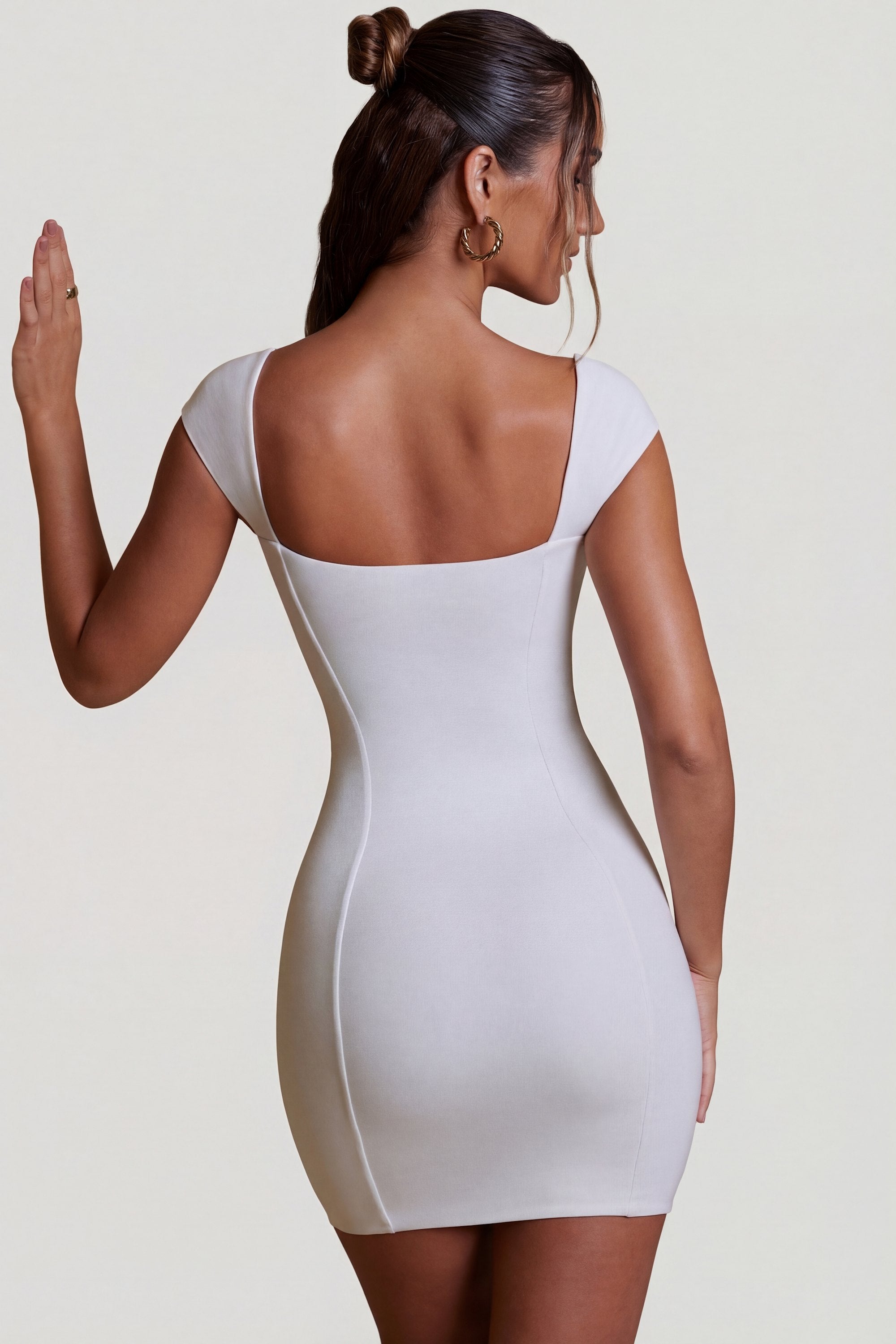 Meli Sweetheart Neckline Cap Sleeve Mini Dress in White