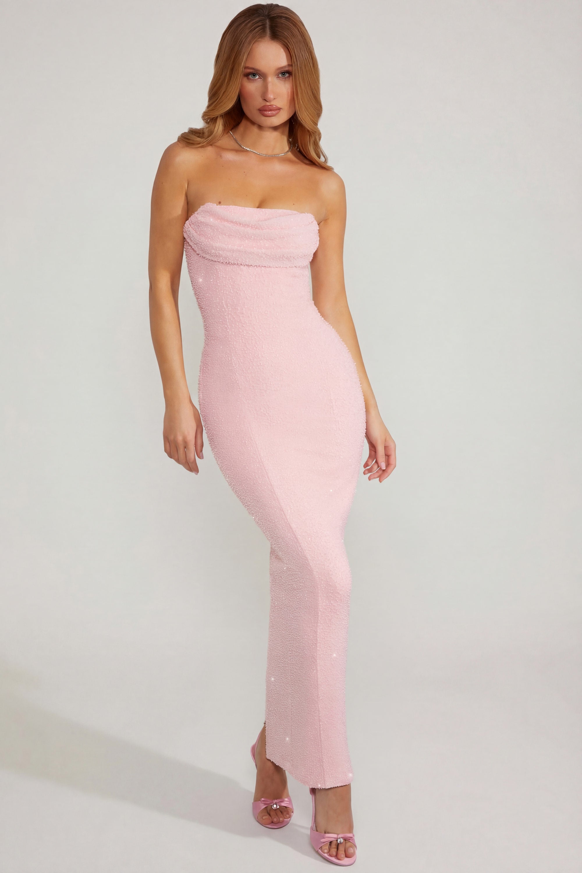 Embellished Bandeau Cowl Neck Maxi Dress in Blush - 4