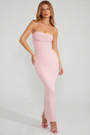 Embellished Bandeau Cowl Neck Maxi Dress in Blush | Oh Polly Embellished Bandeau Cowl Neck Maxi Dress in Blush | Oh Polly