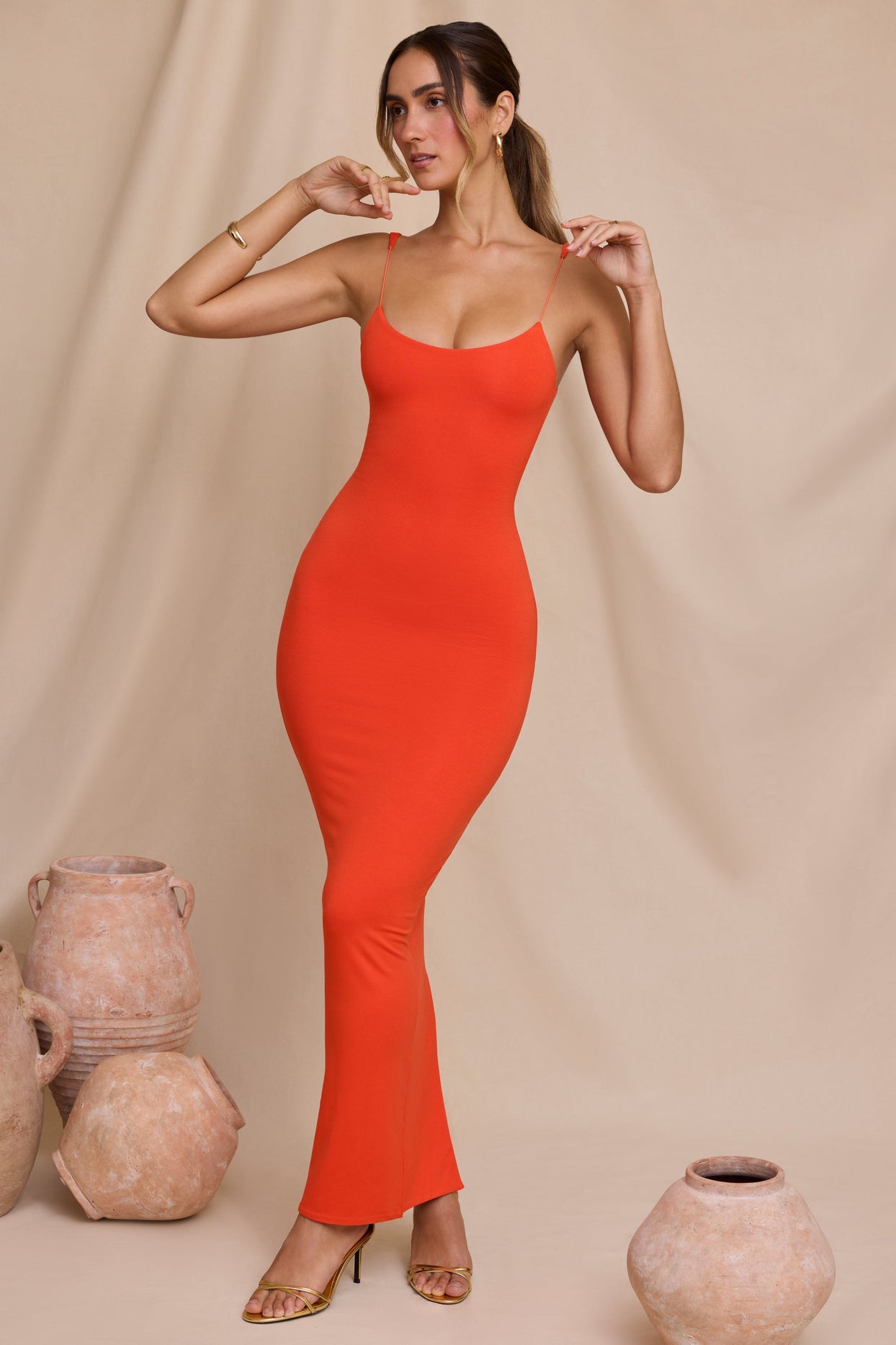 Reign Micro Strap Detail Maxi Dress in Tangerine