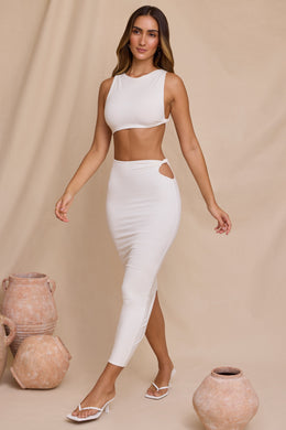 Mid Rise Twist Maxi Skirt in White