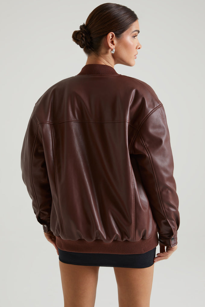 Faux Leather Jacket in Brown