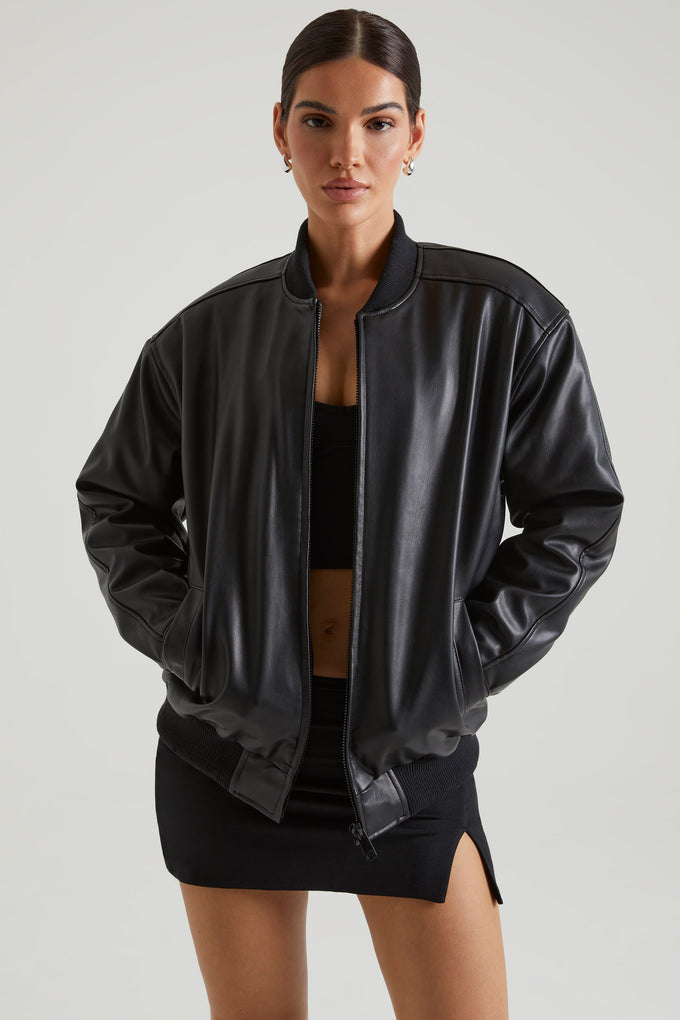 Women's Cropped Vegan Leather Bomber Jacket, Women's Coats & Jackets