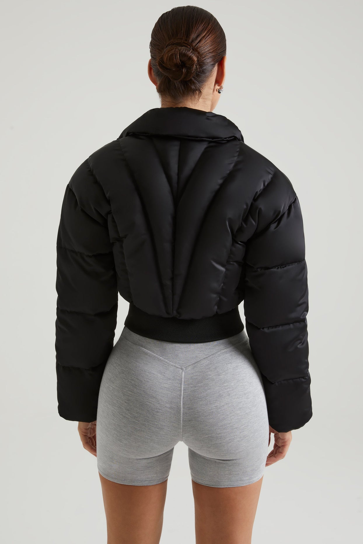 Ribbed Puffer Jacket in Black