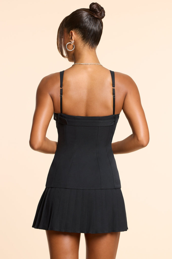 Mini vestido de sarja escovada com cintura baixa em preto