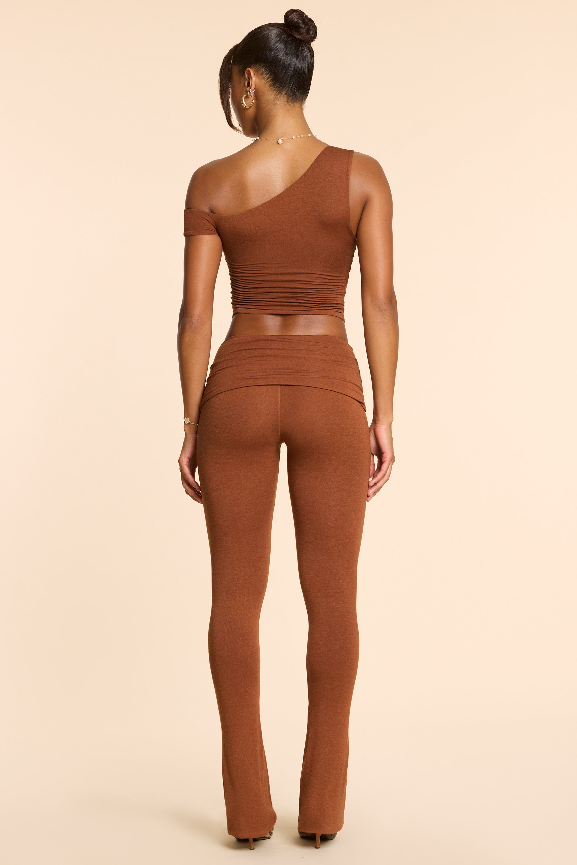 Mid Rise Modal Cashmere Blend Trousers in Chestnut Brown