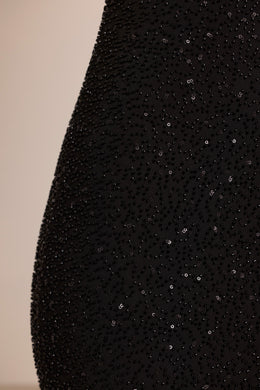 Embellished Plunge Neck Mini Dress in Black
