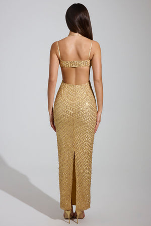 Oh Polly Sweetheart Neckline Maxi Dress in Gold Crystals Oh Polly Sweetheart Neckline Maxi Dress in Gold Crystals