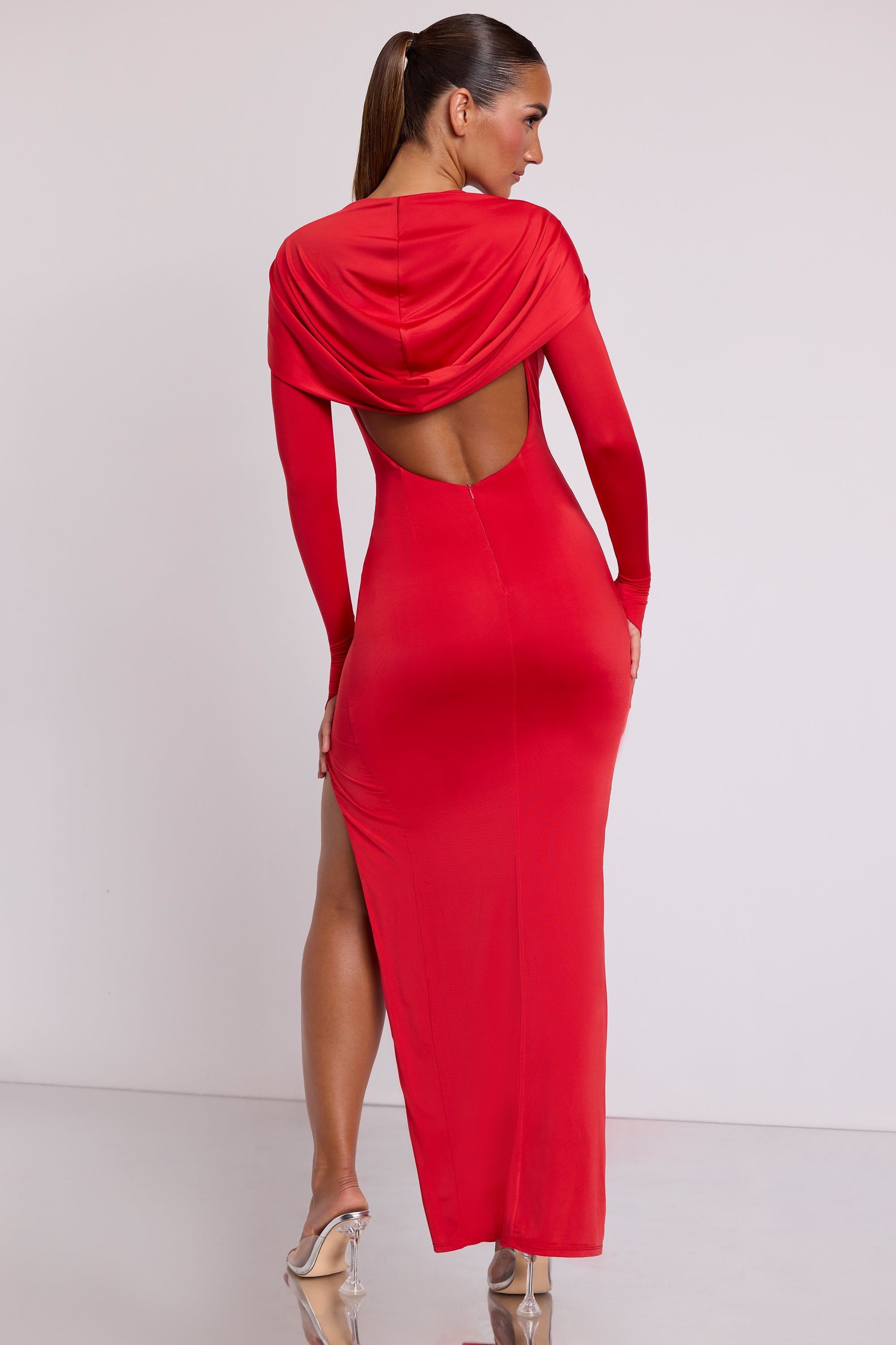 Hooded Long Sleeve Maxi Dress in Fire Red - 8 | Oh Polly Hooded Long Sleeve Maxi Dress in Fire Red - 8 | Oh Polly