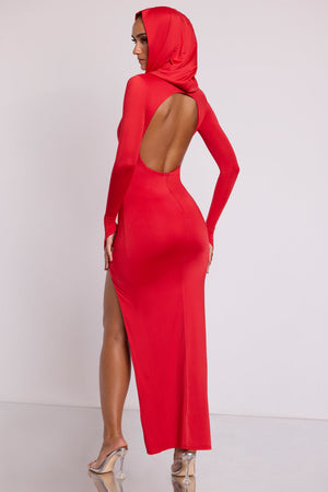 Hooded Long Sleeve Maxi Dress in Fire Red - 8 | Oh Polly Hooded Long Sleeve Maxi Dress in Fire Red - 8 | Oh Polly