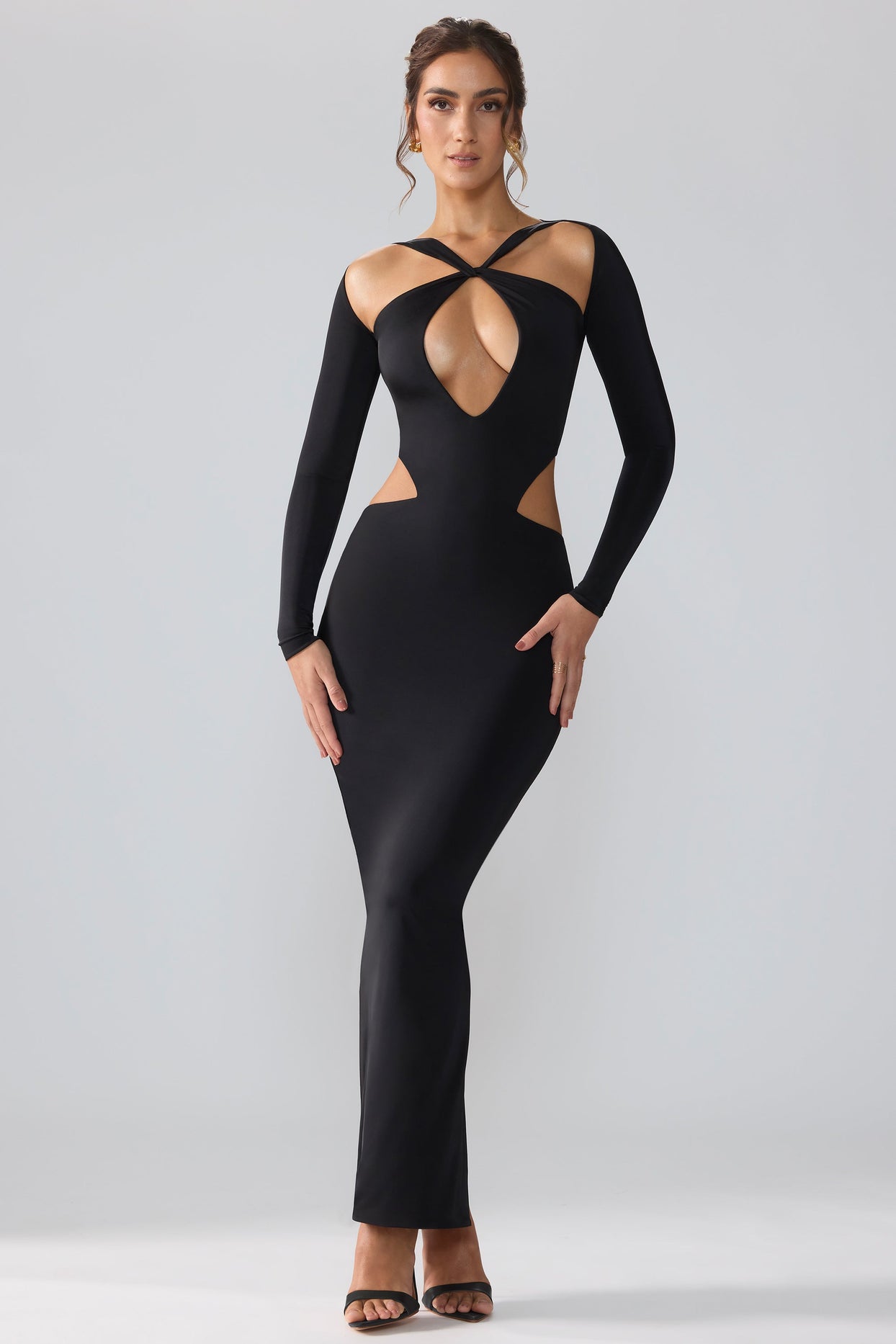 Women's Long-Sleeve Plunge Cutout Maxi Dress
