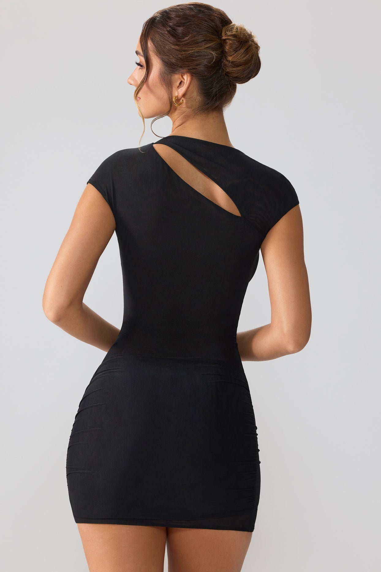 Aurelia Mesh Cap Sleeve Cut Out Mini Dress in Black | Oh Polly