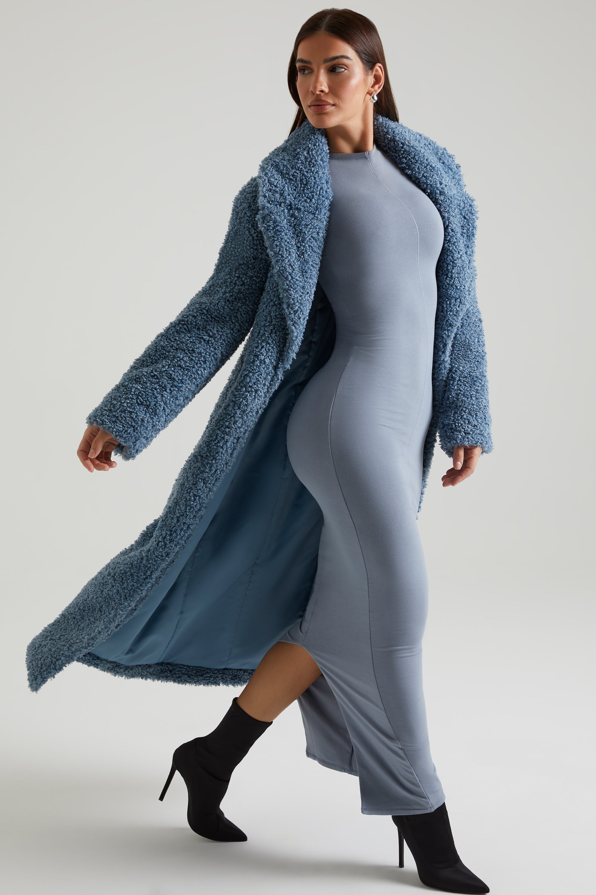 Blue shearling outlet coat