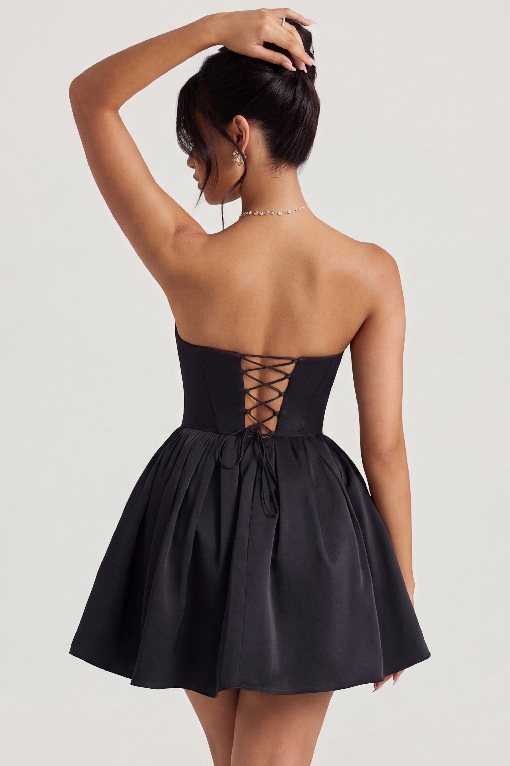Emeline Bandeau Corset Tulle Skirt Mini Dress in Jet Black | Oh Polly
