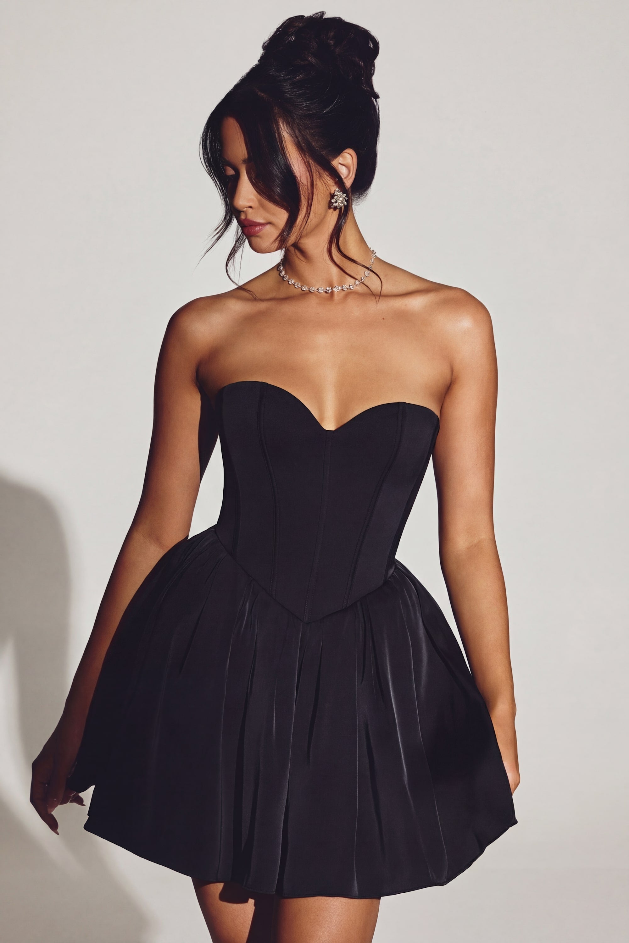 Corset Tulle Mini Dress in Jet Black - 6 / Long
