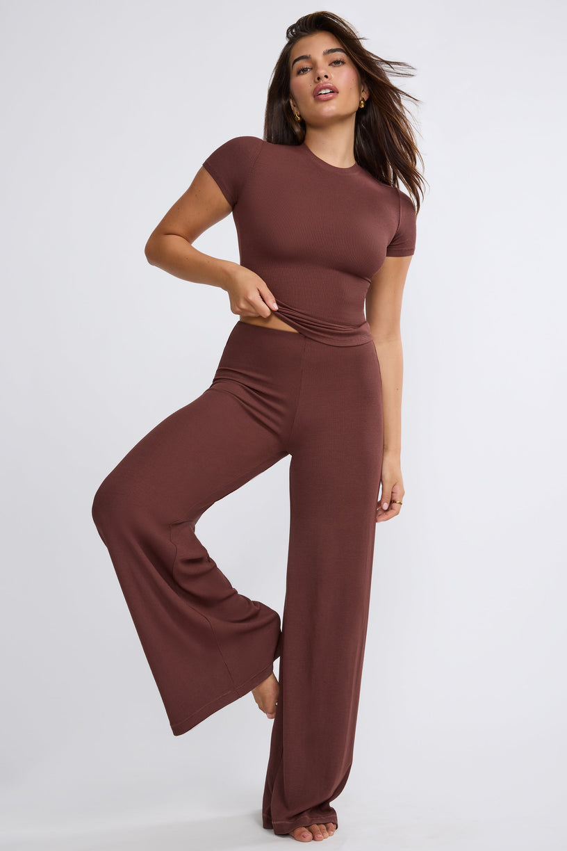 Tall Mid Rise Wide Leg Trouser in Chocolate - 1