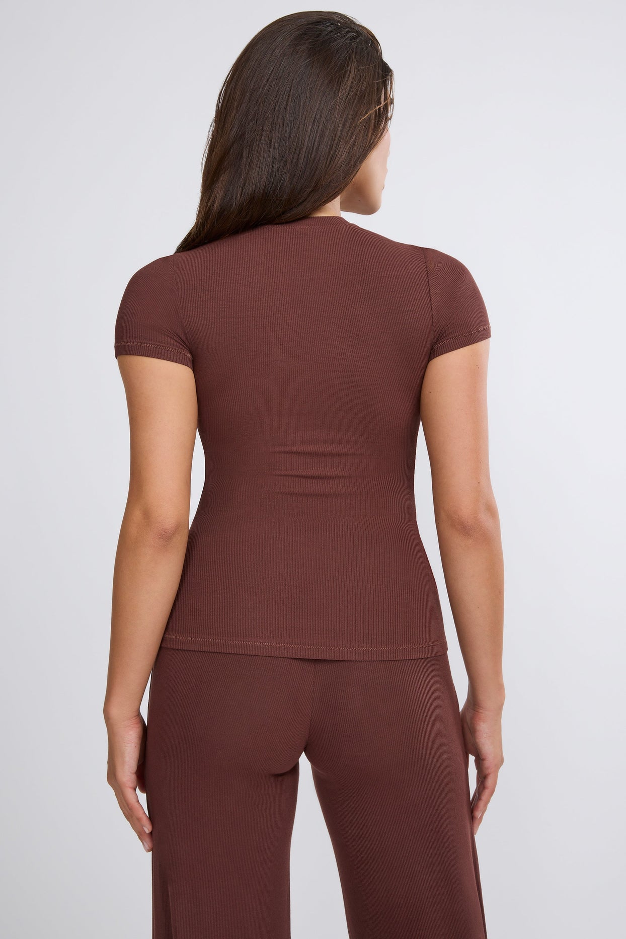 Calça Petite Mid Rise Wide Leg em Chocolate