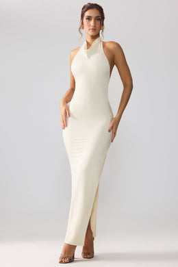Premium Jersey Cowl Neck Backless Maxi Dress in Ivory