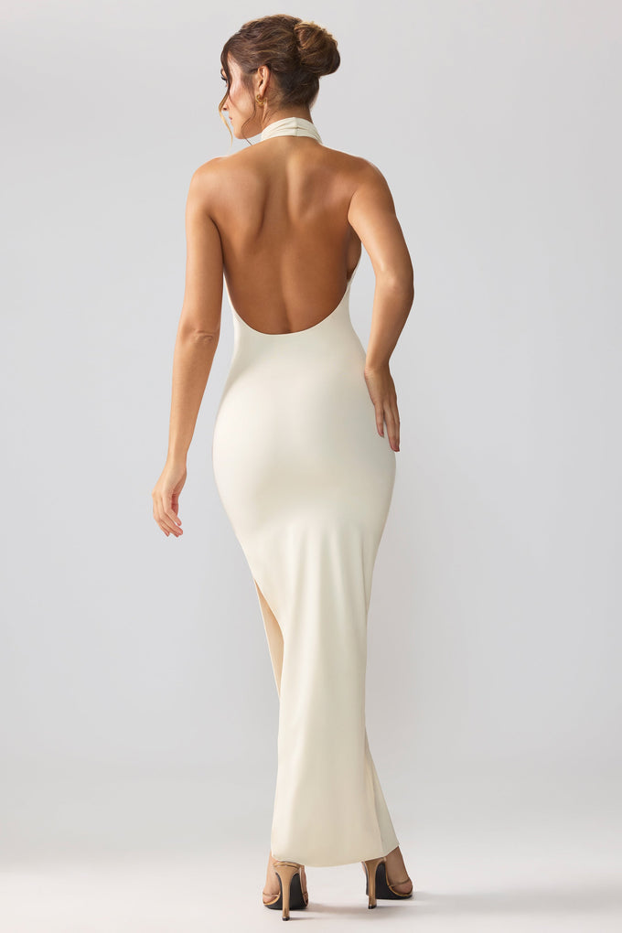 Premium Jersey Cowl Neck Backless Maxi Dress in Ivory