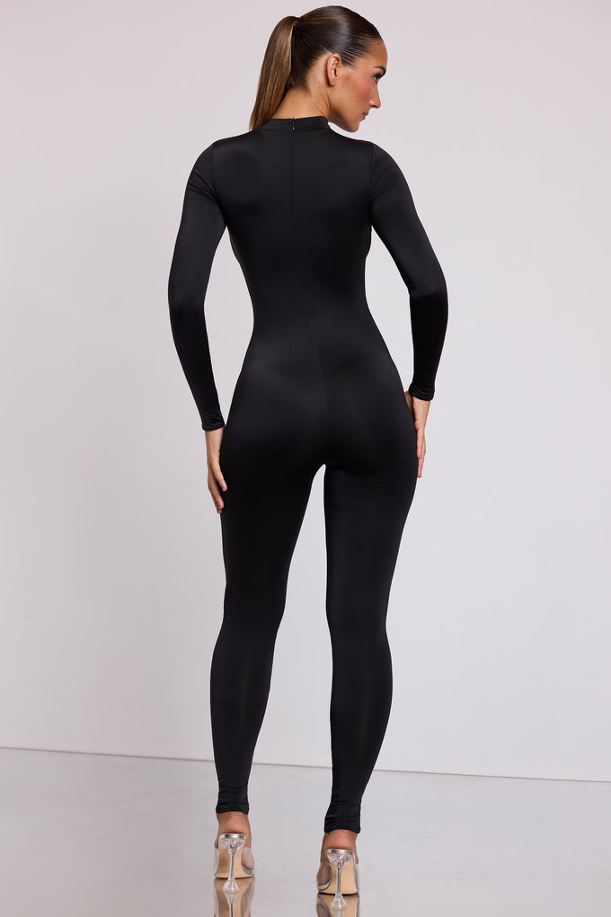 Tall High Neck Long Sleeve Jumpsuit in Black