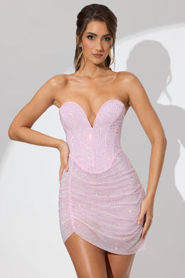 Xena Embellished Low Plunge Strapless Mini Dress in Champagne