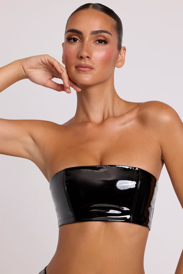 Vinyl Bandeau Bralette in Black - 1