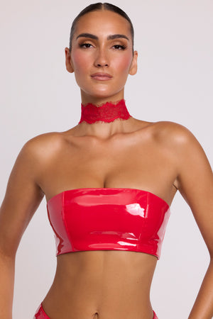 Vinyl Bandeau Bralette in Fire Red