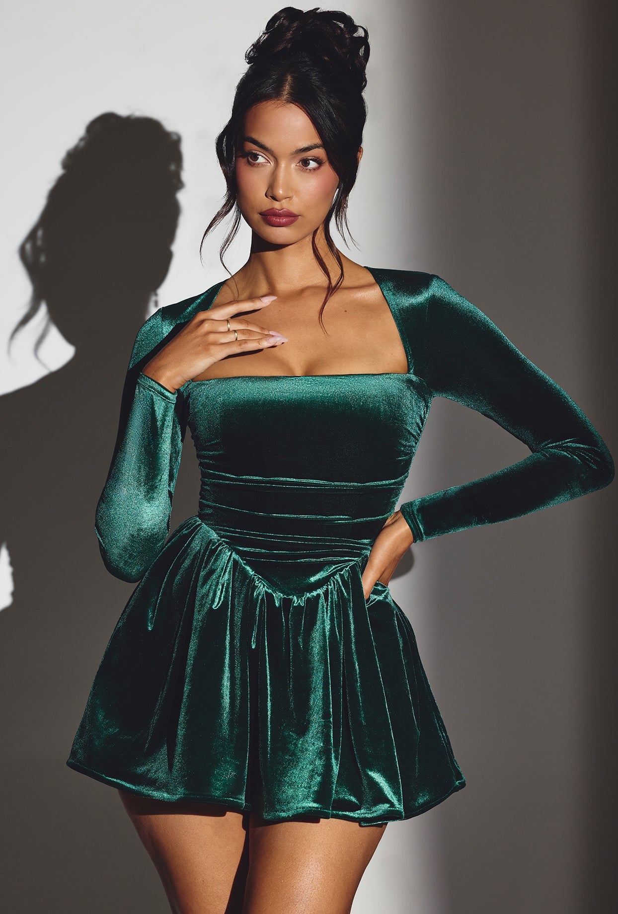 Velvet Long Sleeve Corset Mini Dress in Emerald Green - 4 | Oh Polly Velvet Long Sleeve Corset Mini Dress in Emerald Green - 4 | Oh Polly