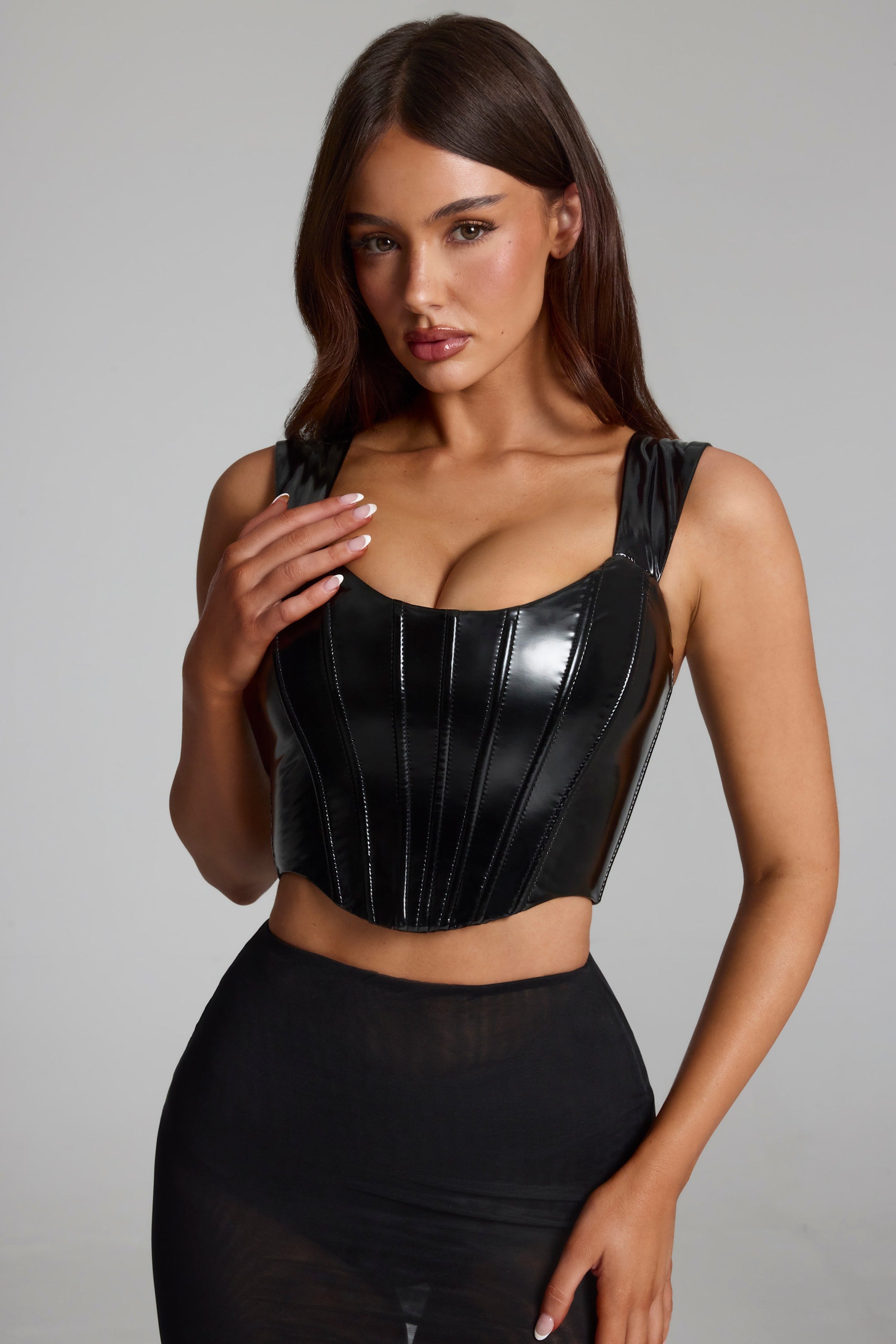 Lamiya Push Up Vinyl Corset in Black | Oh Polly – Oh Polly US