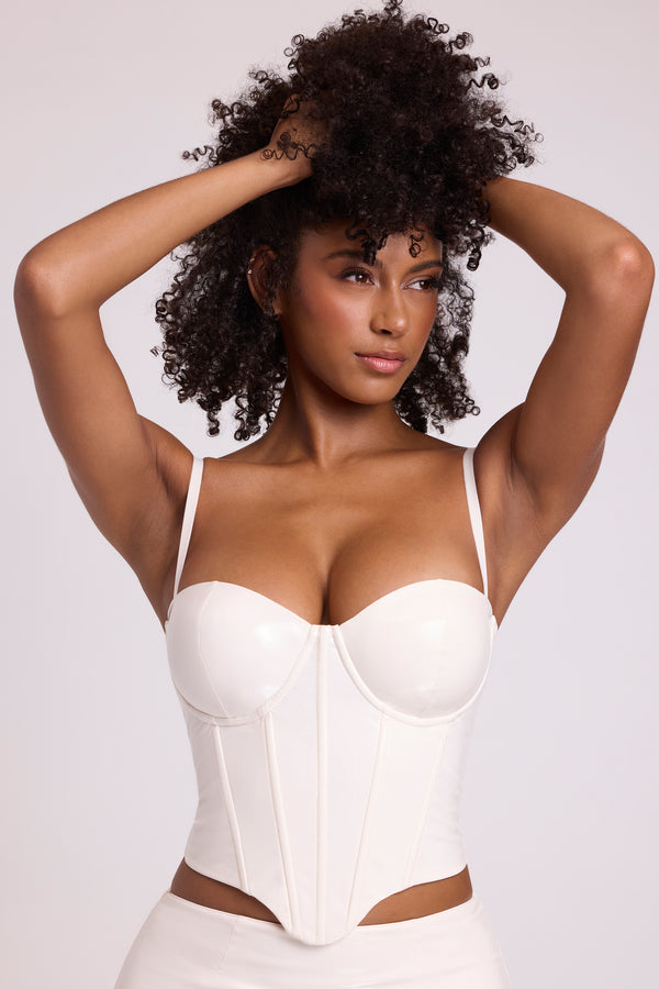 Vinyl Underwired Corset Crop Top in White - 1