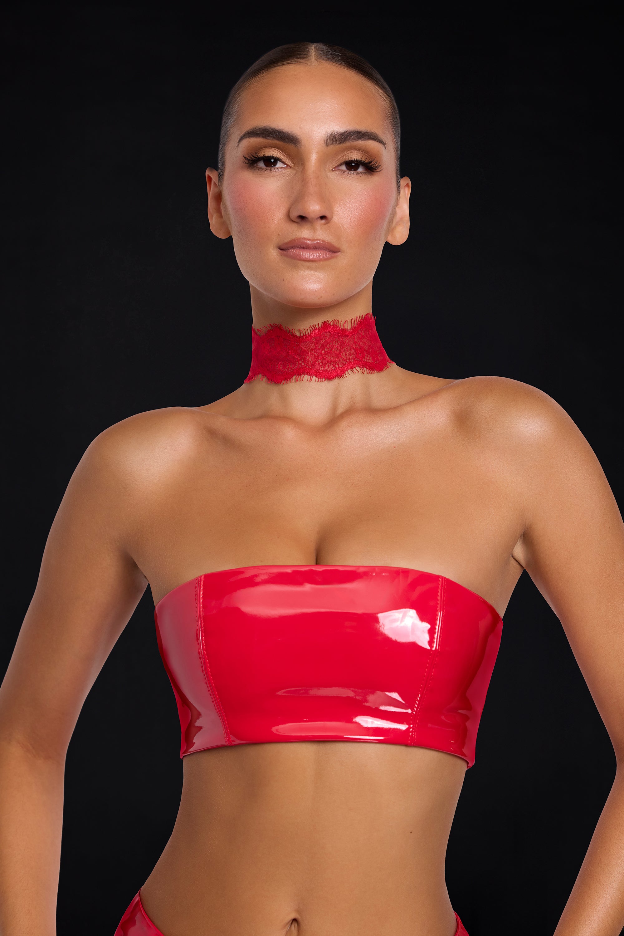 Bralette Bandeau de Vinil em Vermelho Fogo