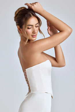 Strapless Lace-Up Satin Corset in Ivory