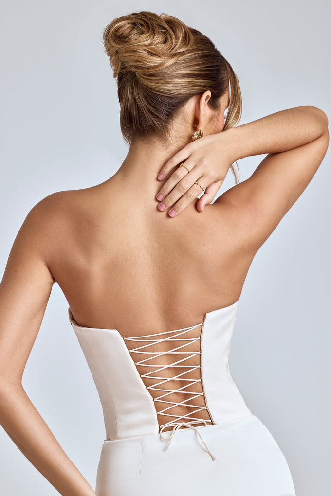 Strapless Lace-Up Satin Corset in Ivory