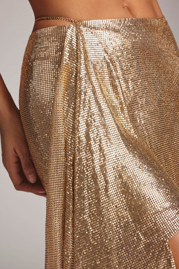Premium Chainmail Cowl Neck Crop Top in Gold