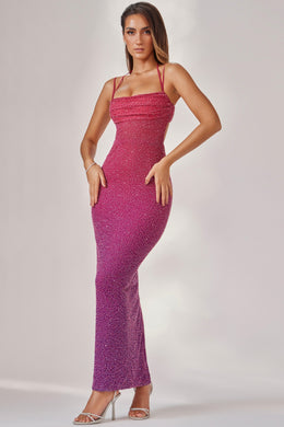 Embellished Maxi Dress in Pink/Purple Ombré