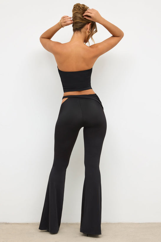 Calça Petite Premium Jersey Rose Detail Mid-Rise Flare em Preto