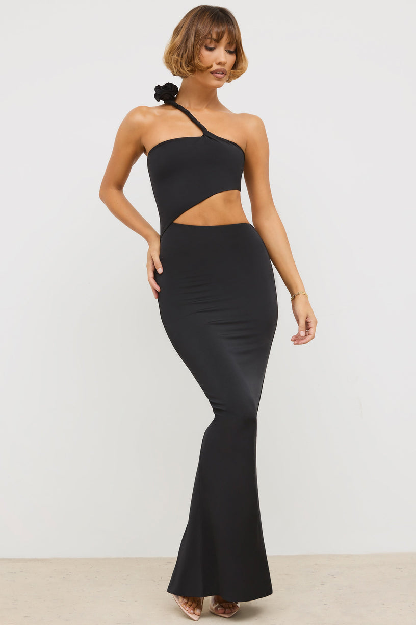 Jersey Asymmetric Cut Out Maxi Dress in Black - 1