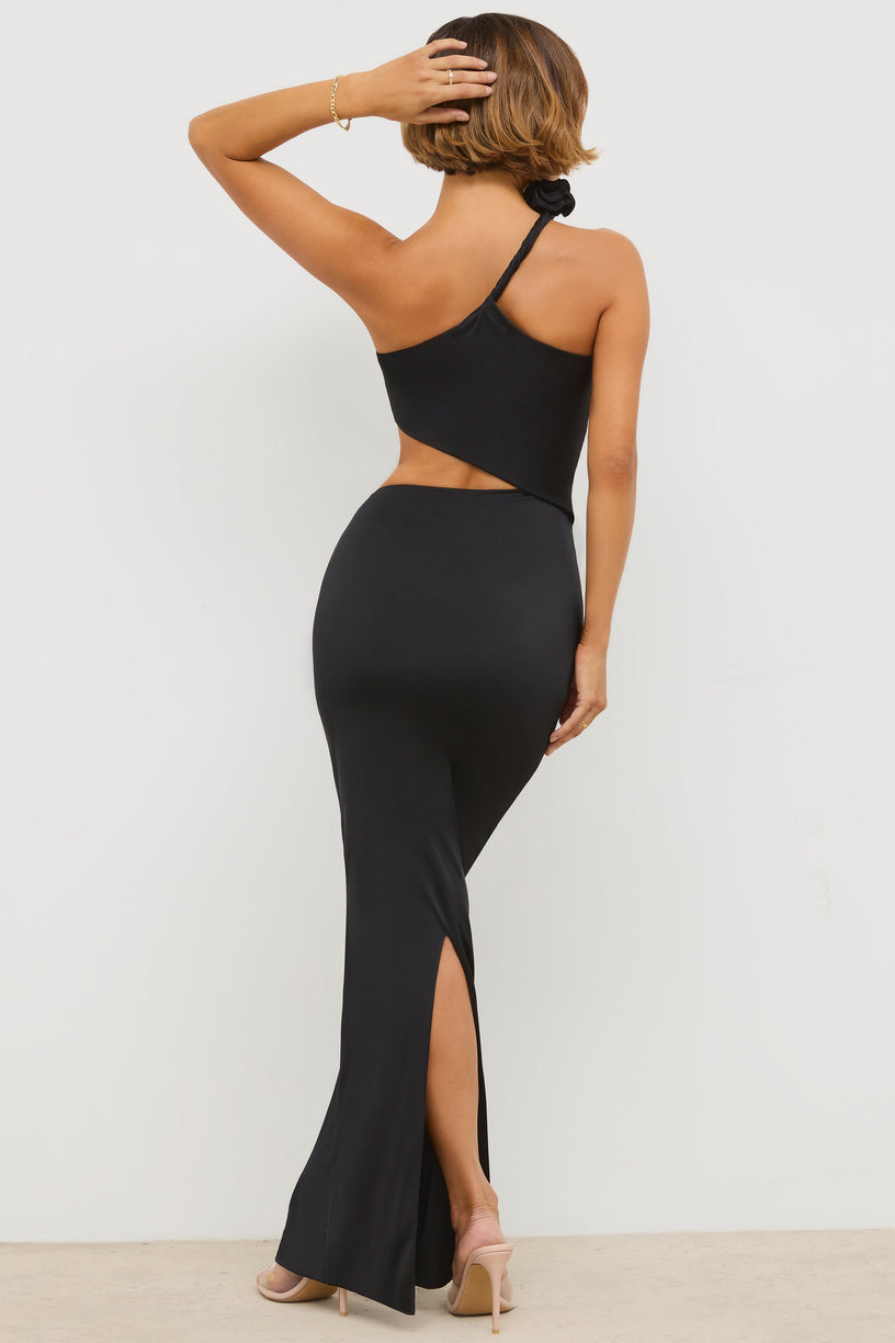 Jersey Asymmetric Cut Out Maxi Dress in Black - 2